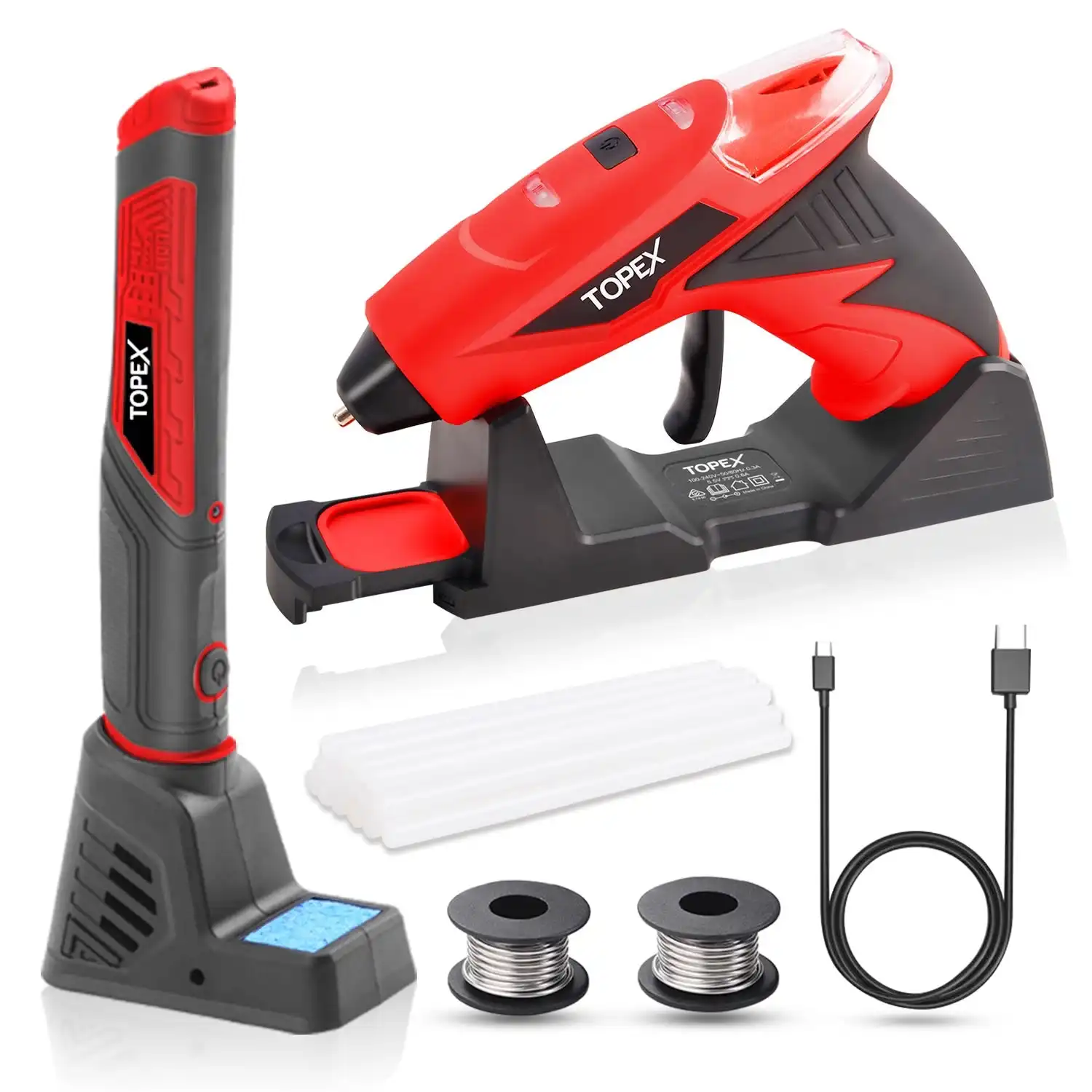 Topex 4V Max Cordless Glue Gun Soldering Iron Twin Kit with Adaptor Accessories