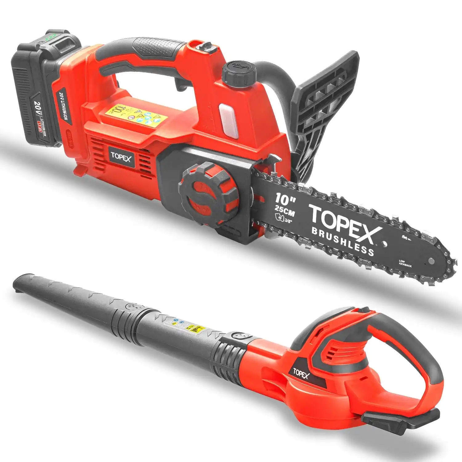 Topex 20V Cordless Chainsaw Leaf Blower Power Tool Combo Kit w/ 4.0Ah Battery