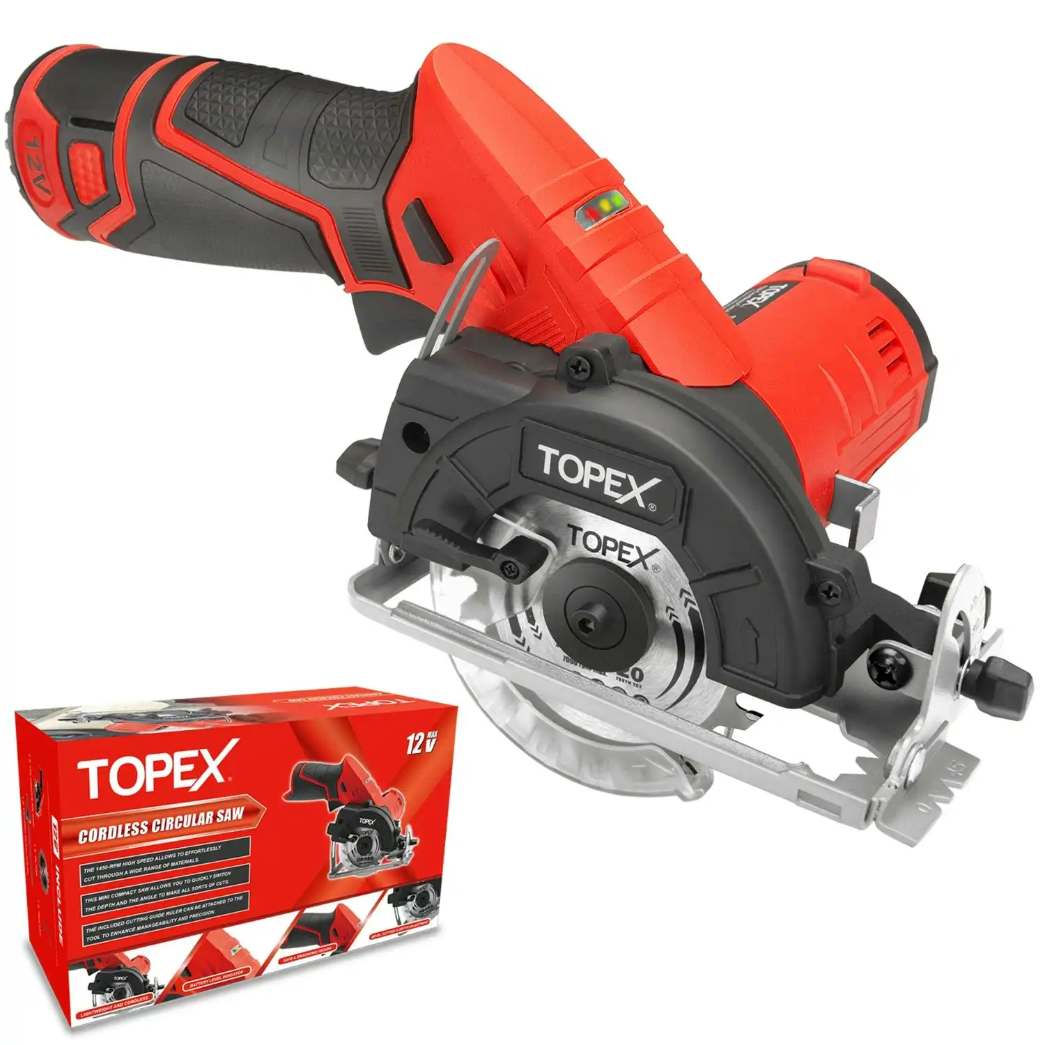 Topex 12V Max Cordless Circular Saw 85 mm Compact Lightweight w/ Battery & Charger