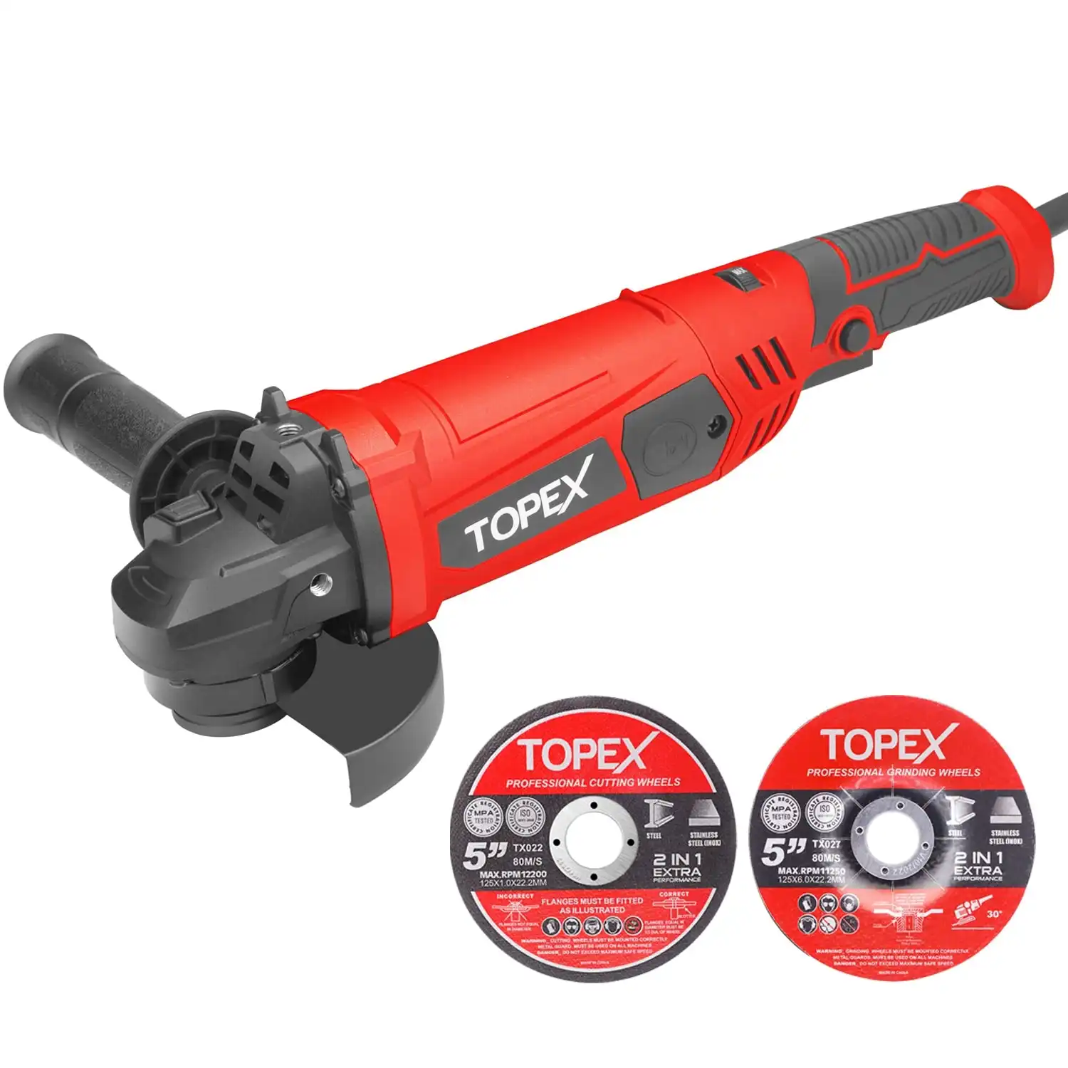 Topex 1200W Angle Grinder Heavy Duty 125mm 5" Angle Grinder w/ Cutting Disc