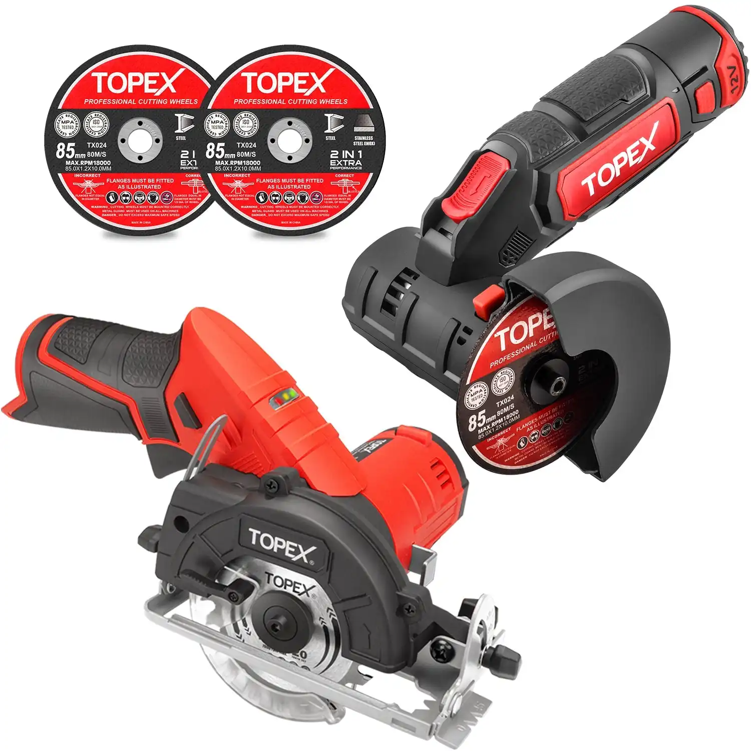 Topex 12V Cordless Power Tool Kit Angle Grinder Circular Saw