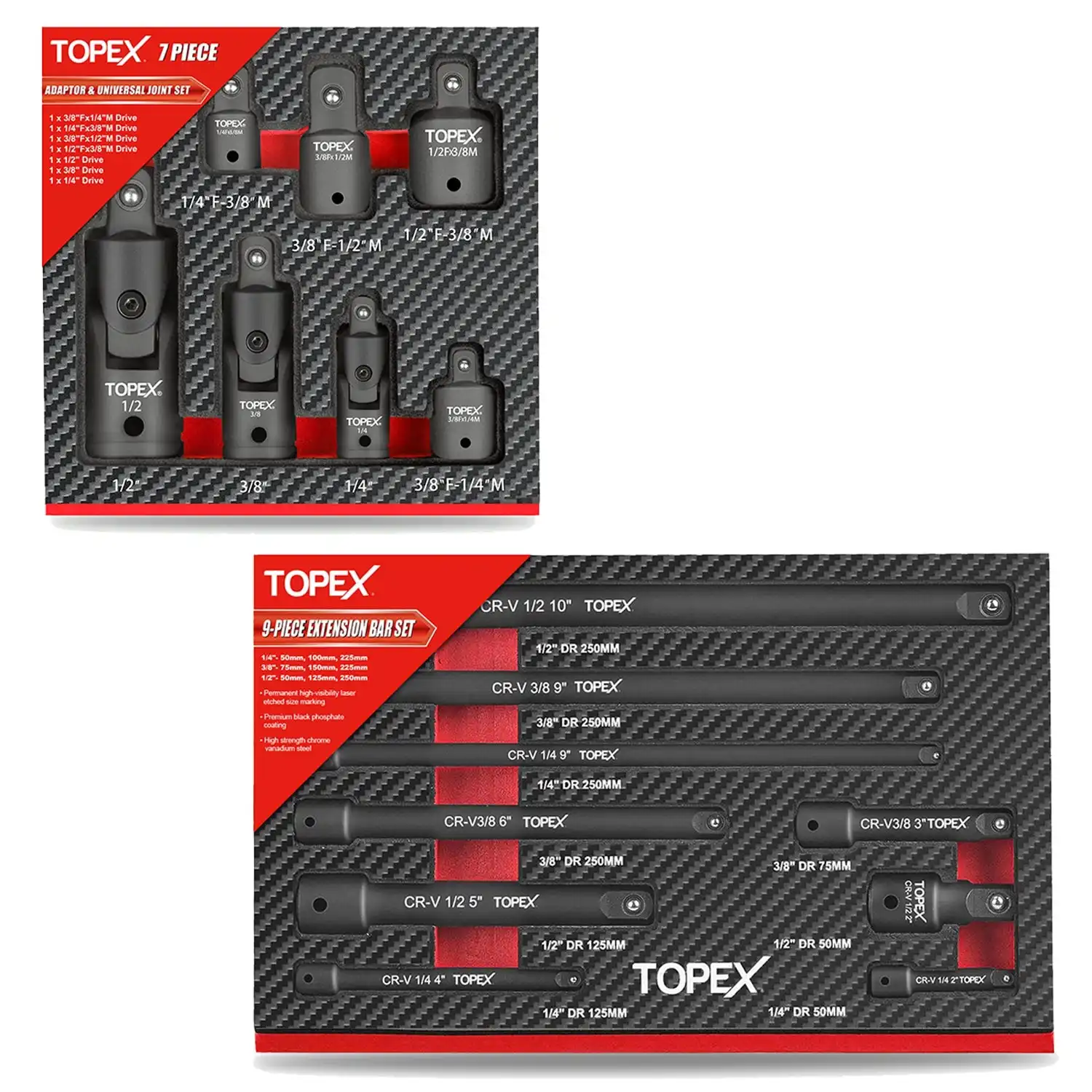 Topex 16-piece Socket Adaptor& Extension Bar Set