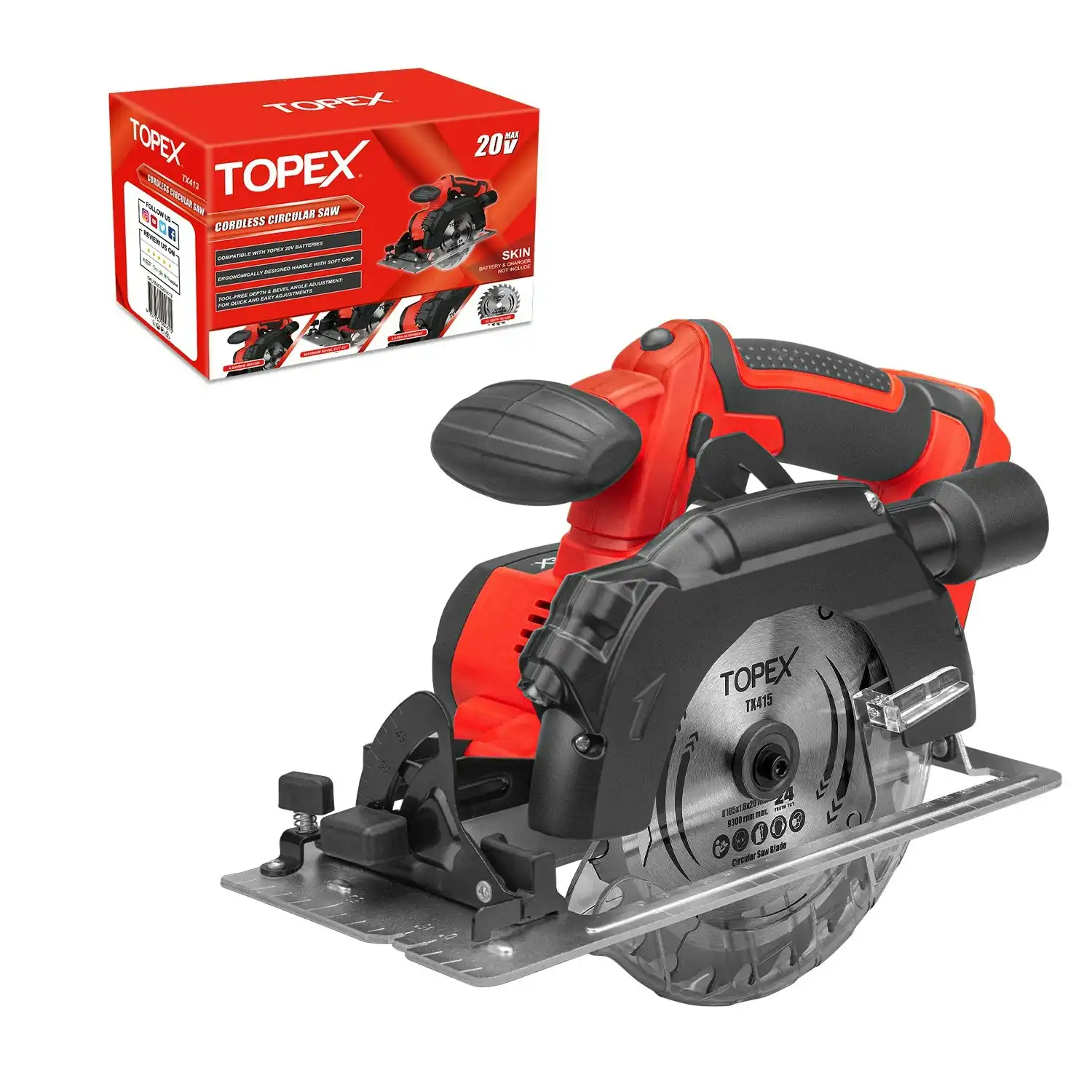 Topex 20v 165mm Cordless Circular Saw Skin Only Without Battery