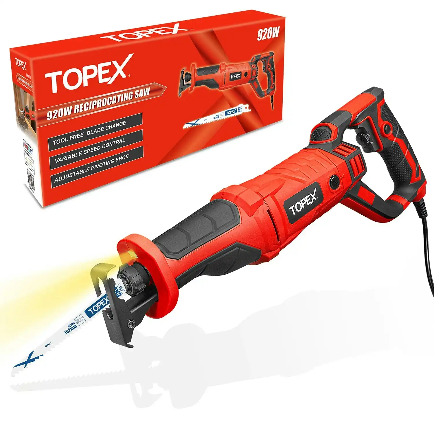 Topex Reciprocating Saw, 920W Quickly Cut Depth in Wood and Metal Cutting, 22mm Stroke Length