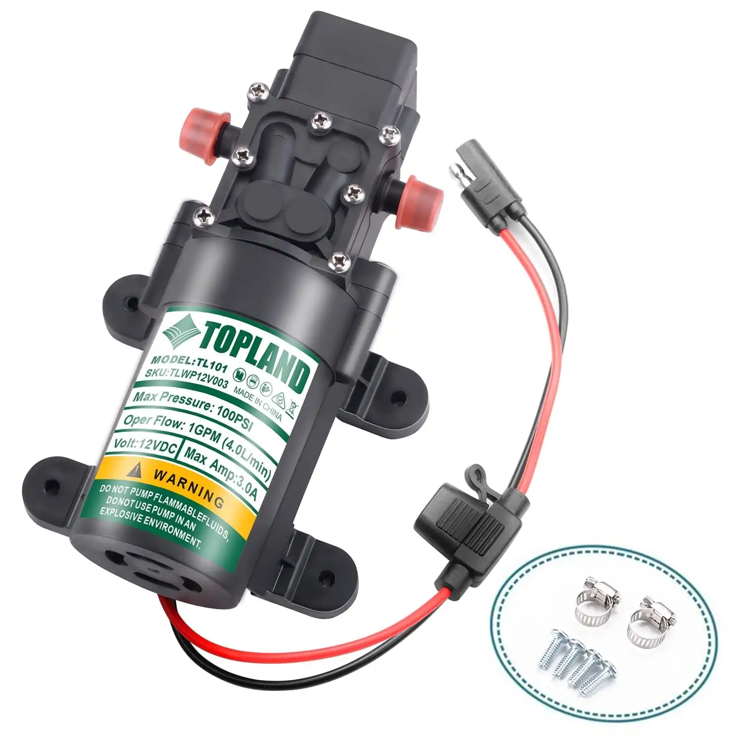 Topland 12V Portable Diaphragm Water Pump with Safety Accessories Pressure Self Priming