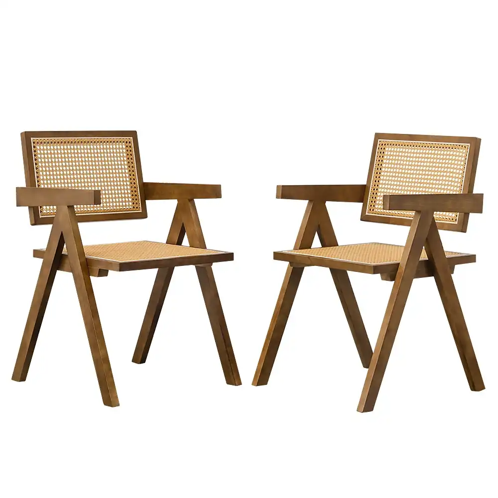 Furb 2x Dining Chairs Rattan Chair With Armrest Accent Wooden Chair Walnut