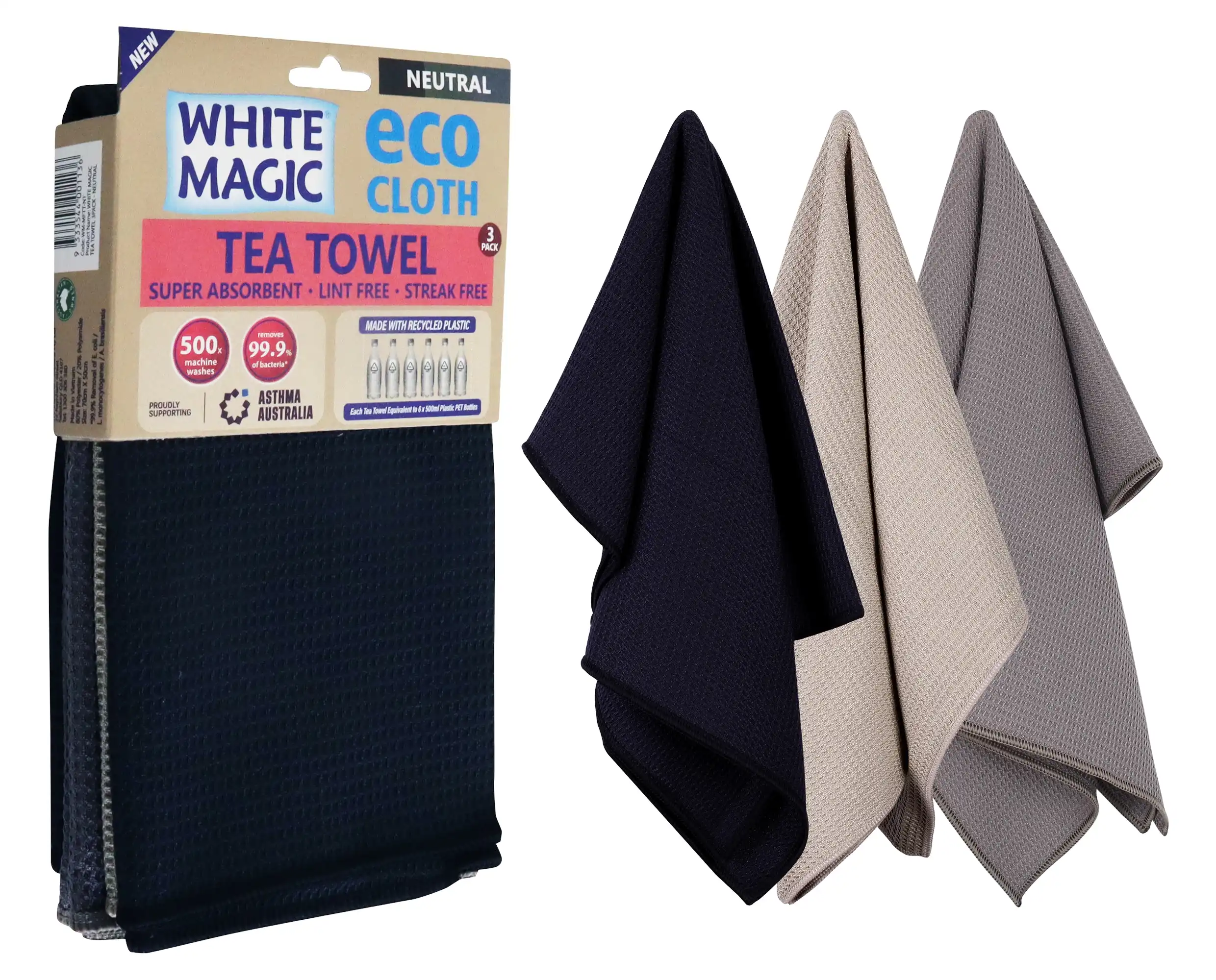 White Magic Eco Cloth Tea Towel 3 Pack - Neutral