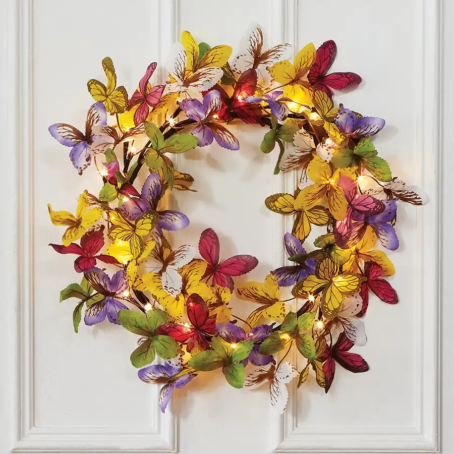 Lighted Butterfly Wreath