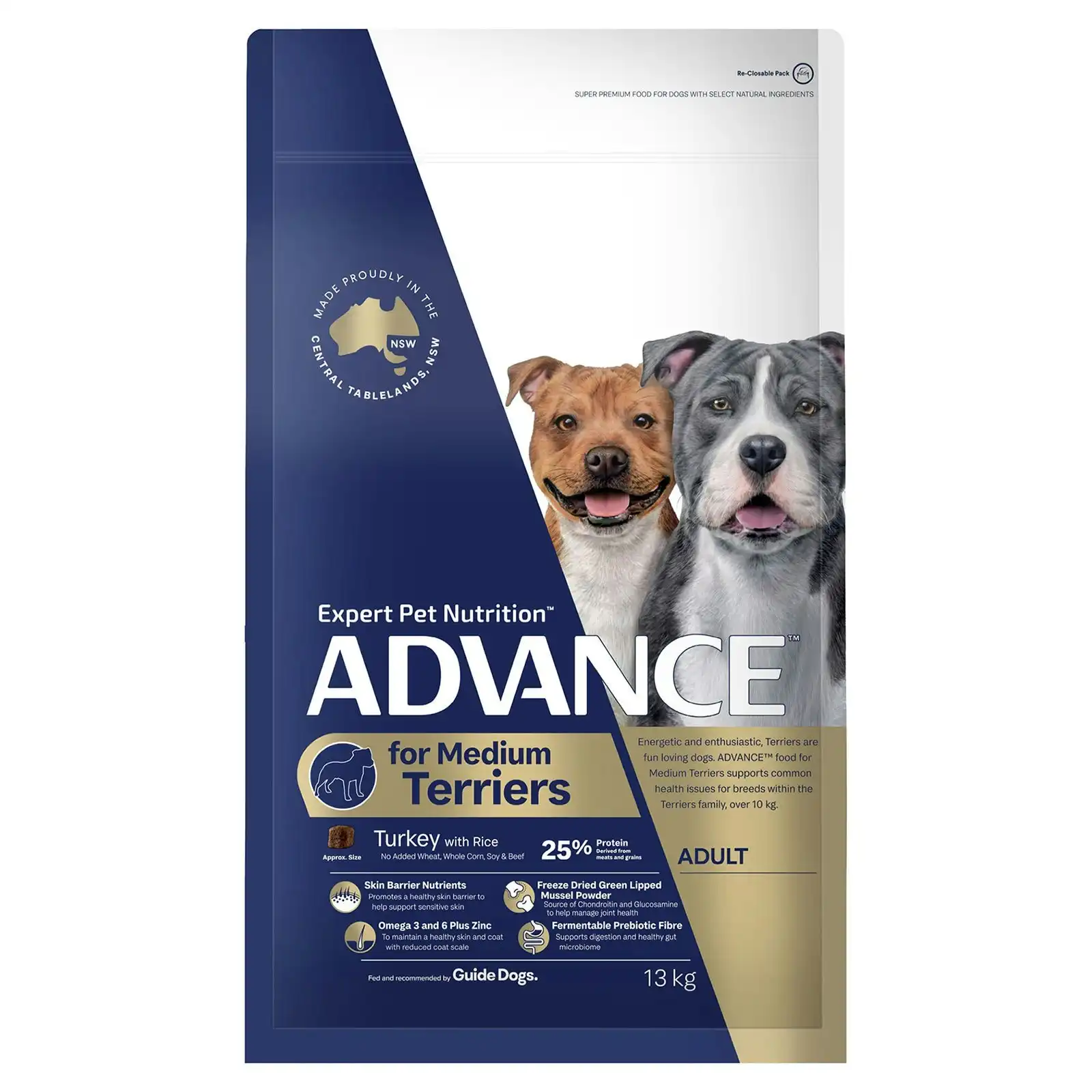 Advance Turkey With Rice Medium Breed Terriers Adult Dry Dog Food 13kg