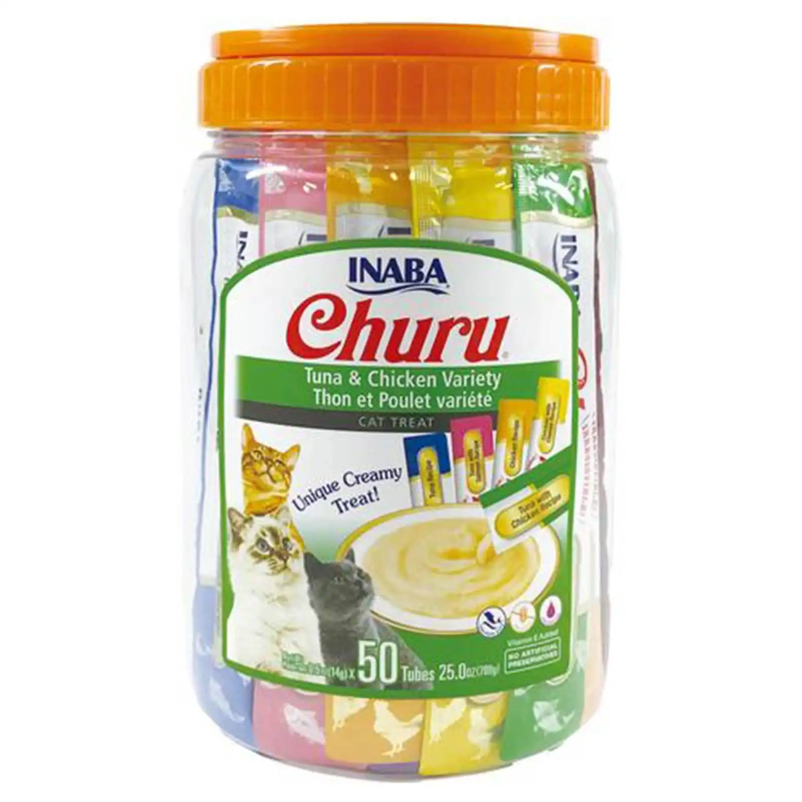 Inaba Churu Creamy Puree Tuna And Chicken Varieties Tub Cat Treat Tubes 50 Pack 700gm
