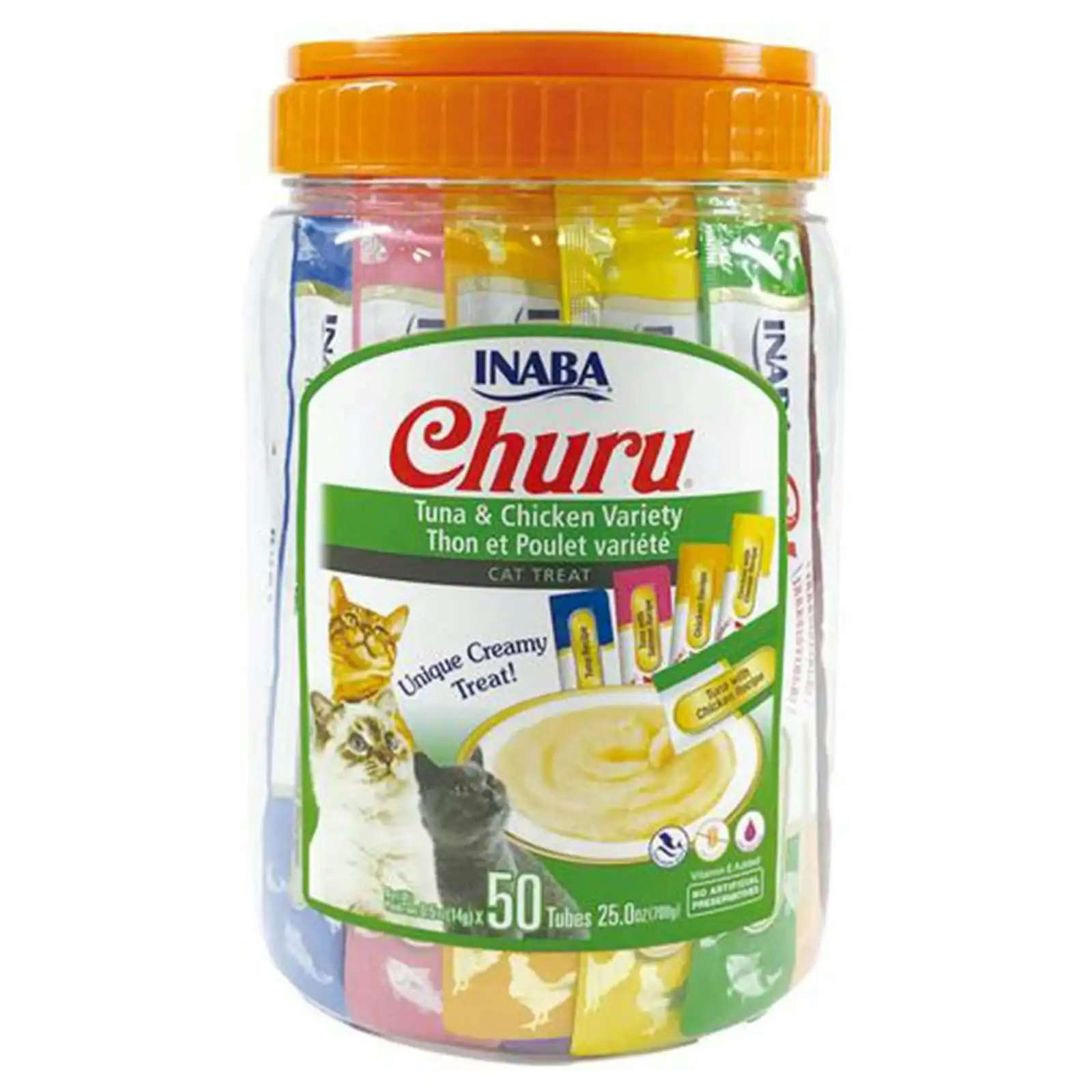 Inaba Churu Creamy Puree Tuna And Chicken Varieties Tub Cat Treat Tubes 50 Pack 700gm
