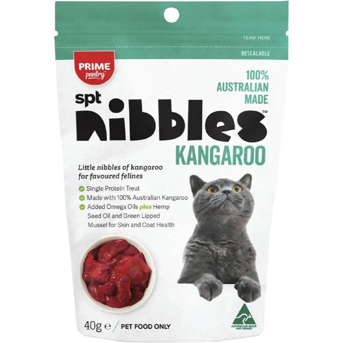 Prime Pantry Nibbles SPT Single Protein Kangaroo Treats For Cats 40g