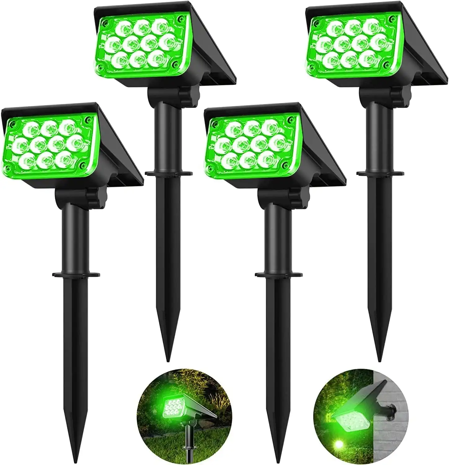 4-Pack Solar Landscape Spot Lights, Green Outdoor Garden Tree Light, IP65 Waterproof Solar Powered