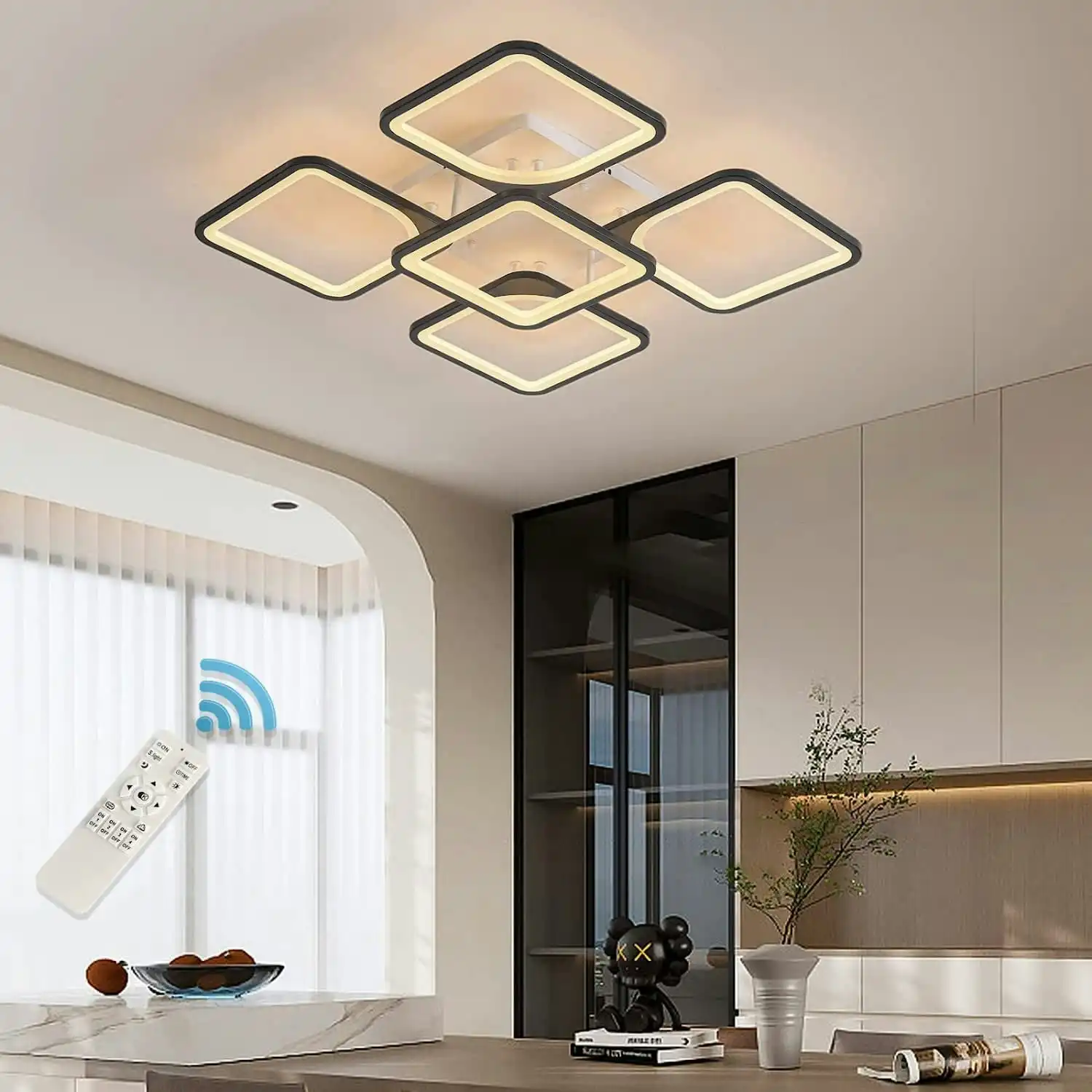 LED Modern Ceiling Light,5 Heads Square Shape, 70W, (White & Black)