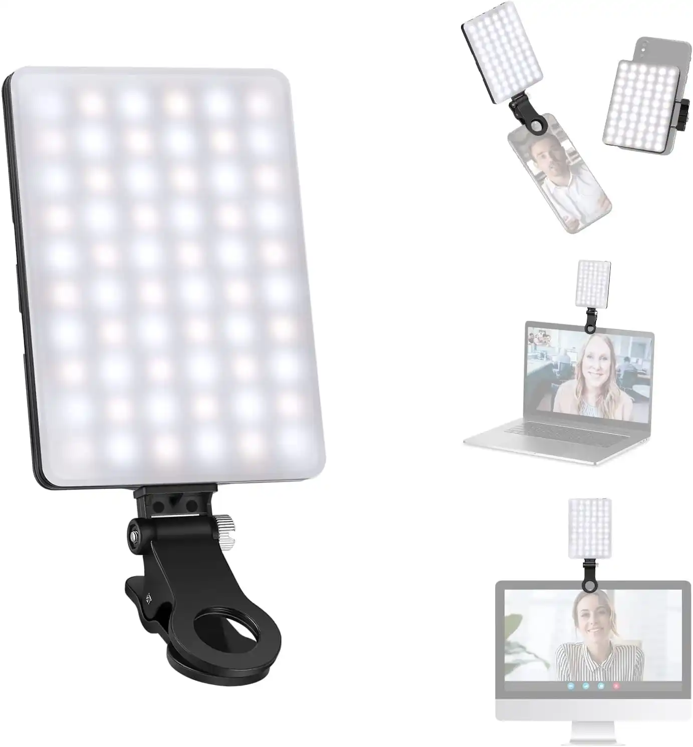 LED Selfie Light, 60 LED 2000mAh Rechargeable, 3 Light Modes, Phone/Tablet/Laptop Clip On, Zoom Call TikTok Video Fill Light