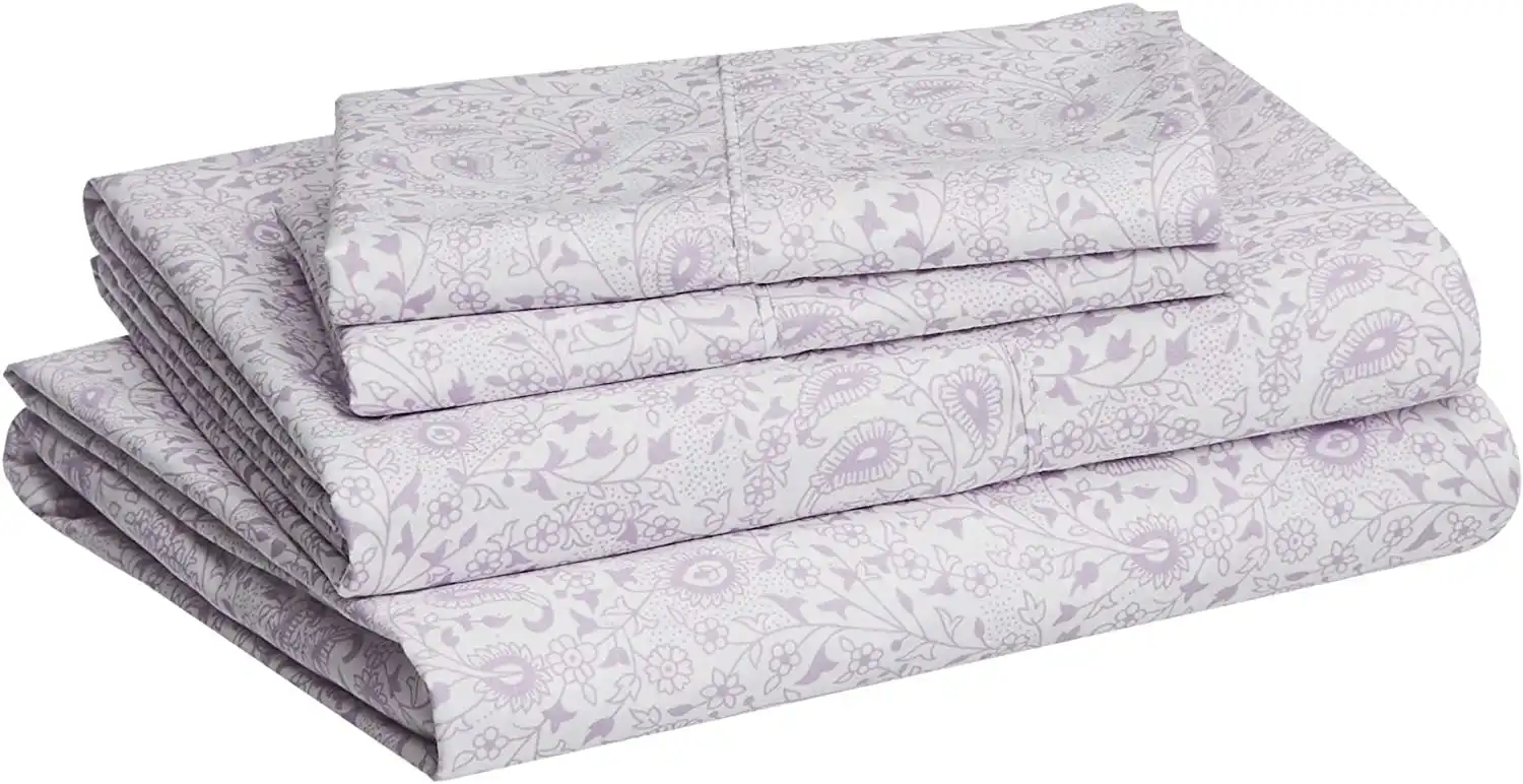 Queen Size Microfiber Bed Sheet Set, Lightweight Super Soft, 36 cm Deep Pockets, Easy Care, Lavender Paisley