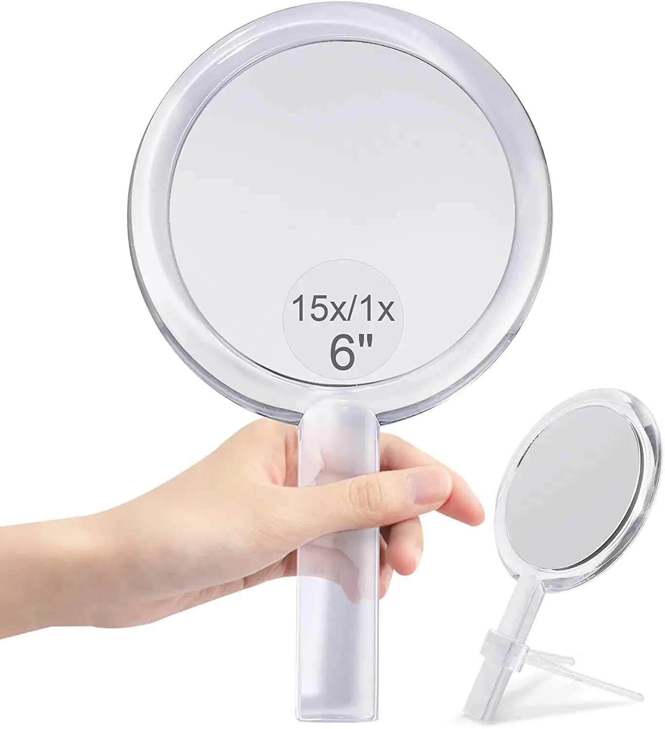 20X Magnifying Hand Mirror Two Sided Use for Makeup Application (15 cm, Silver)