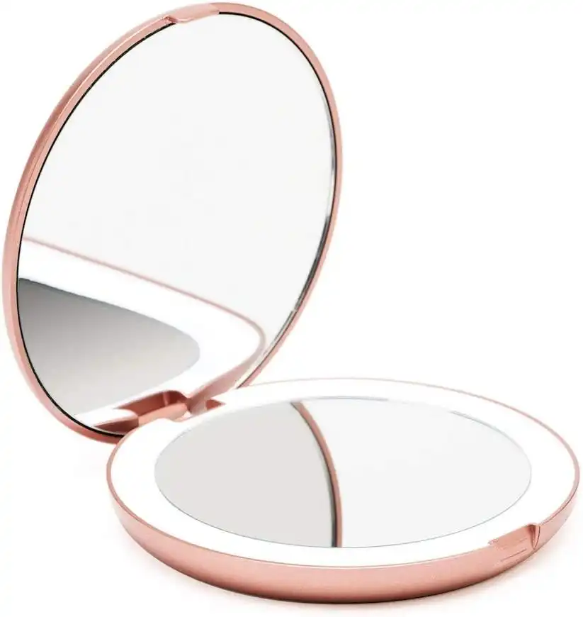 Compact Makeup Mirror 1X/10X Magnifying LED Natural Daylight Travel Size Rose Gold