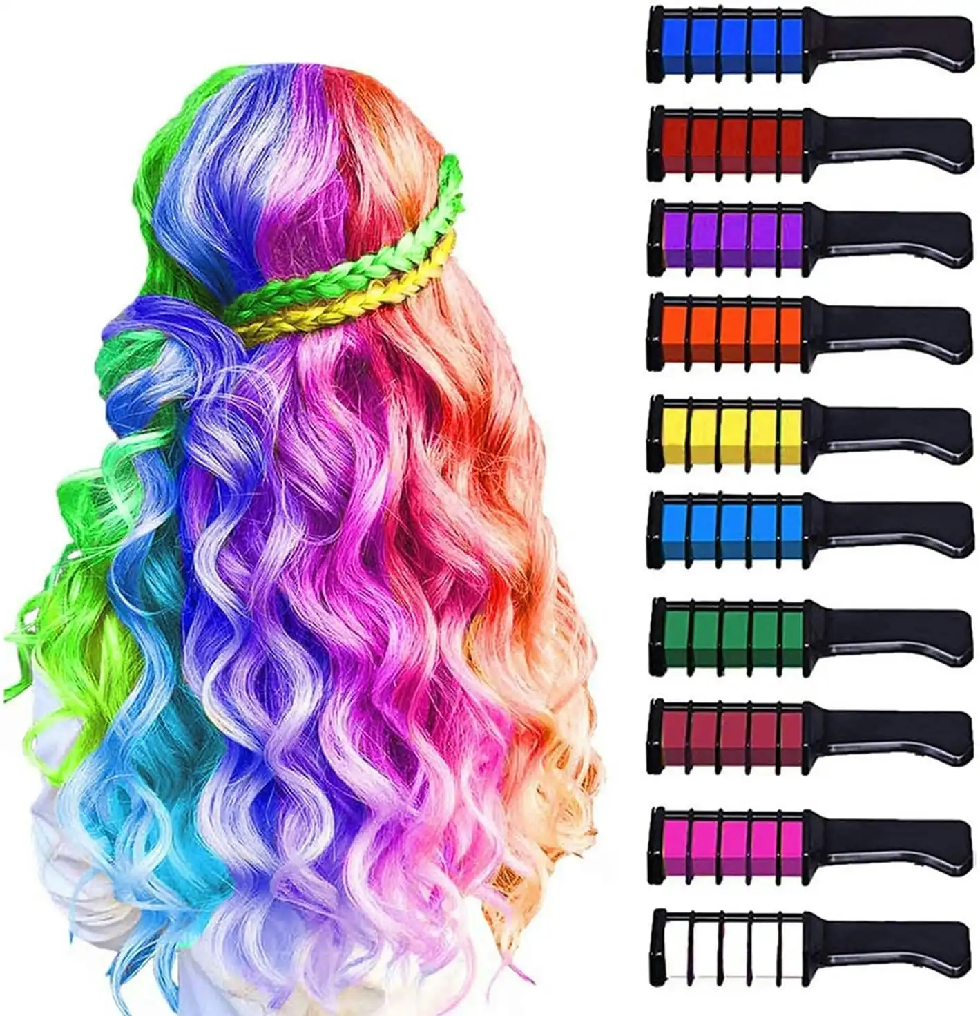 10 Color Hair Chalk for Kids, Temporary Hair Color Comb Set Birthday Gifts Children's Day DIY Party Favors