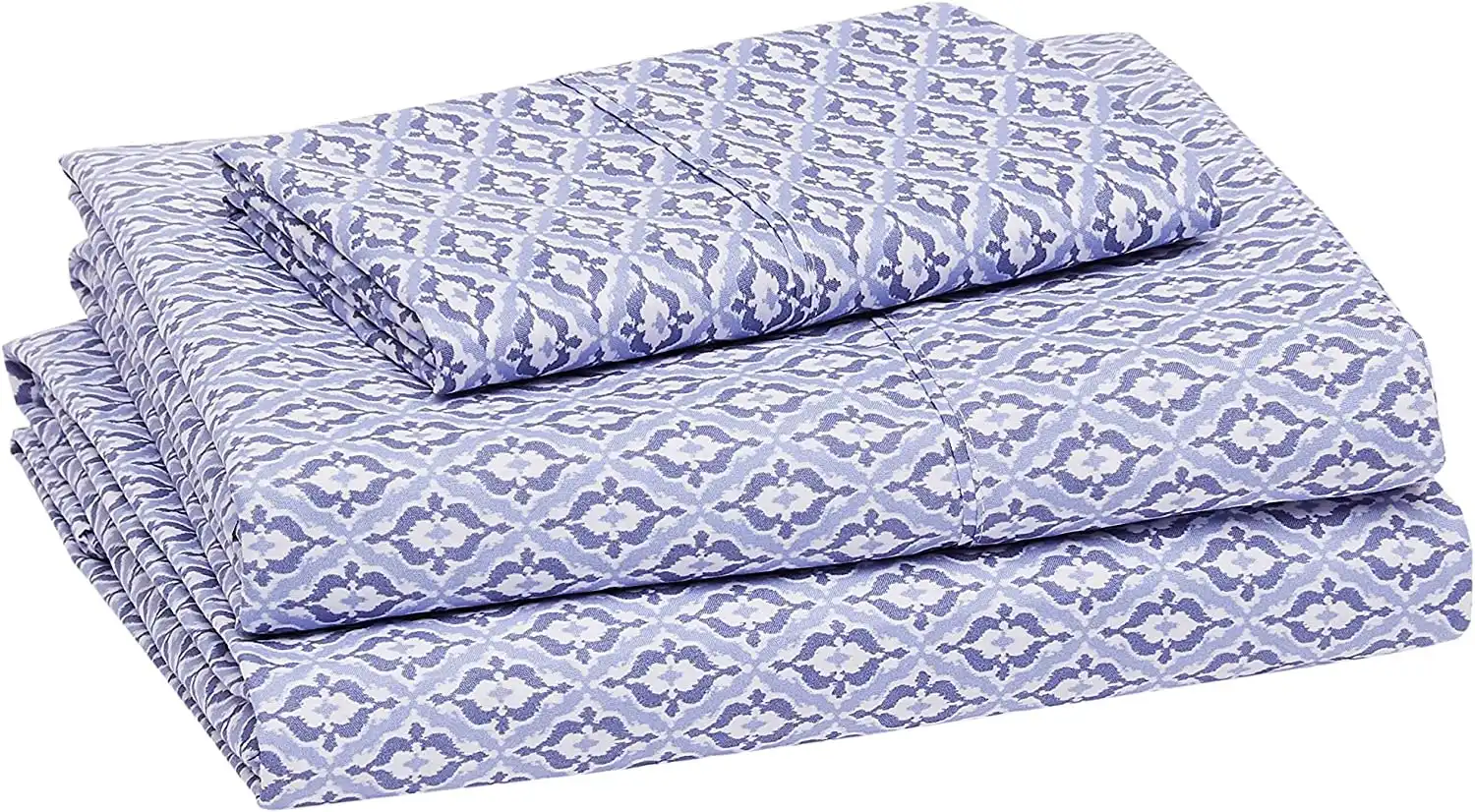 Lightweight Microfiber Bed Sheet Set, 36 cm Deep Pockets Single Blue Damask