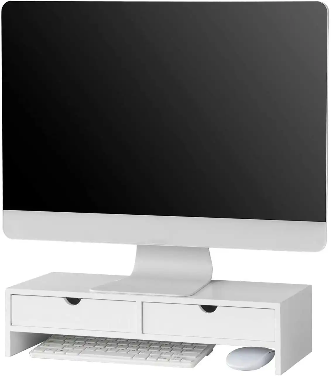 VIKUS White Monitor Stand Desk Organizer with 2 Drawers