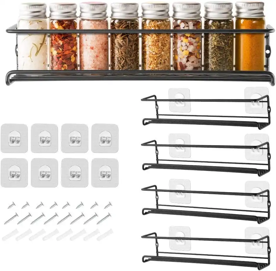 4 Tier Hanging Stainless Steel Spice Racks Wall Mounted Kitchen Pantry Shelf