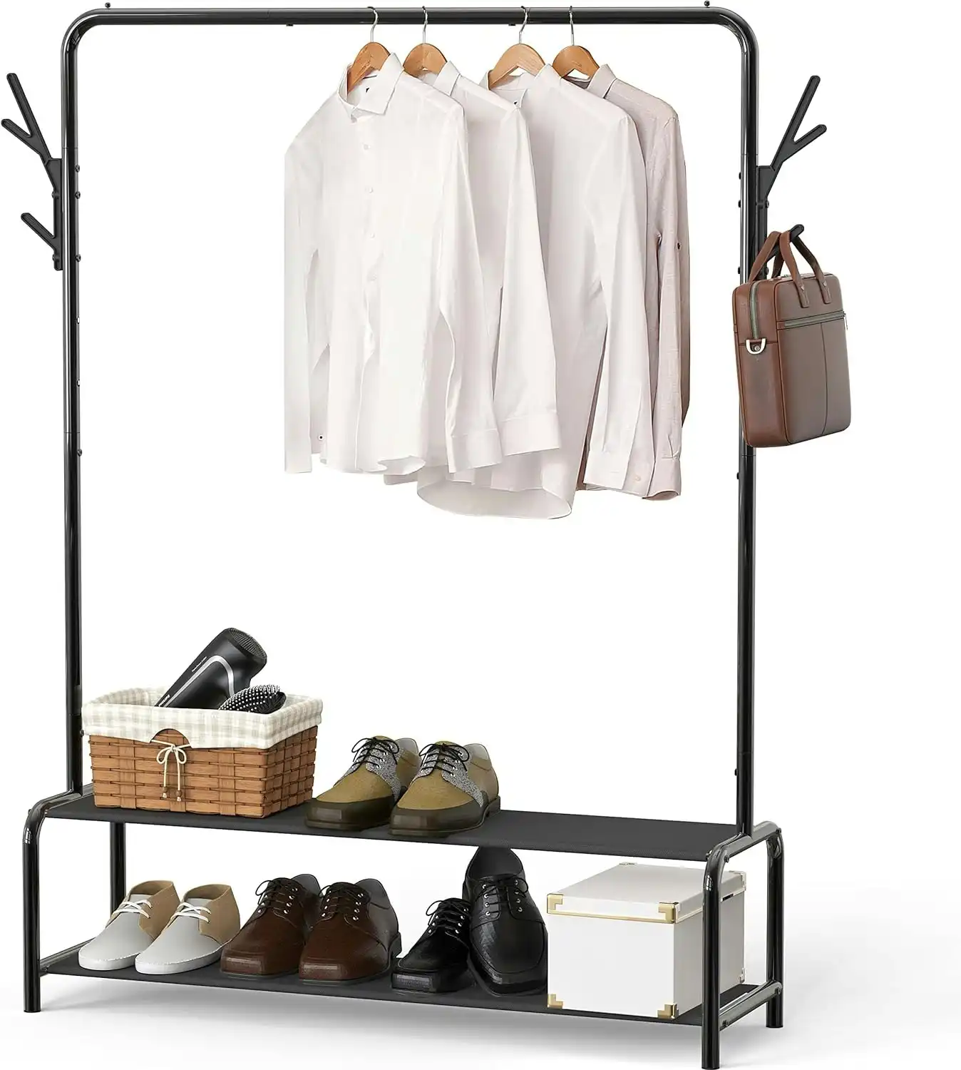 Garment Rack with  Storage Shelves & Coat/Hat Hooks