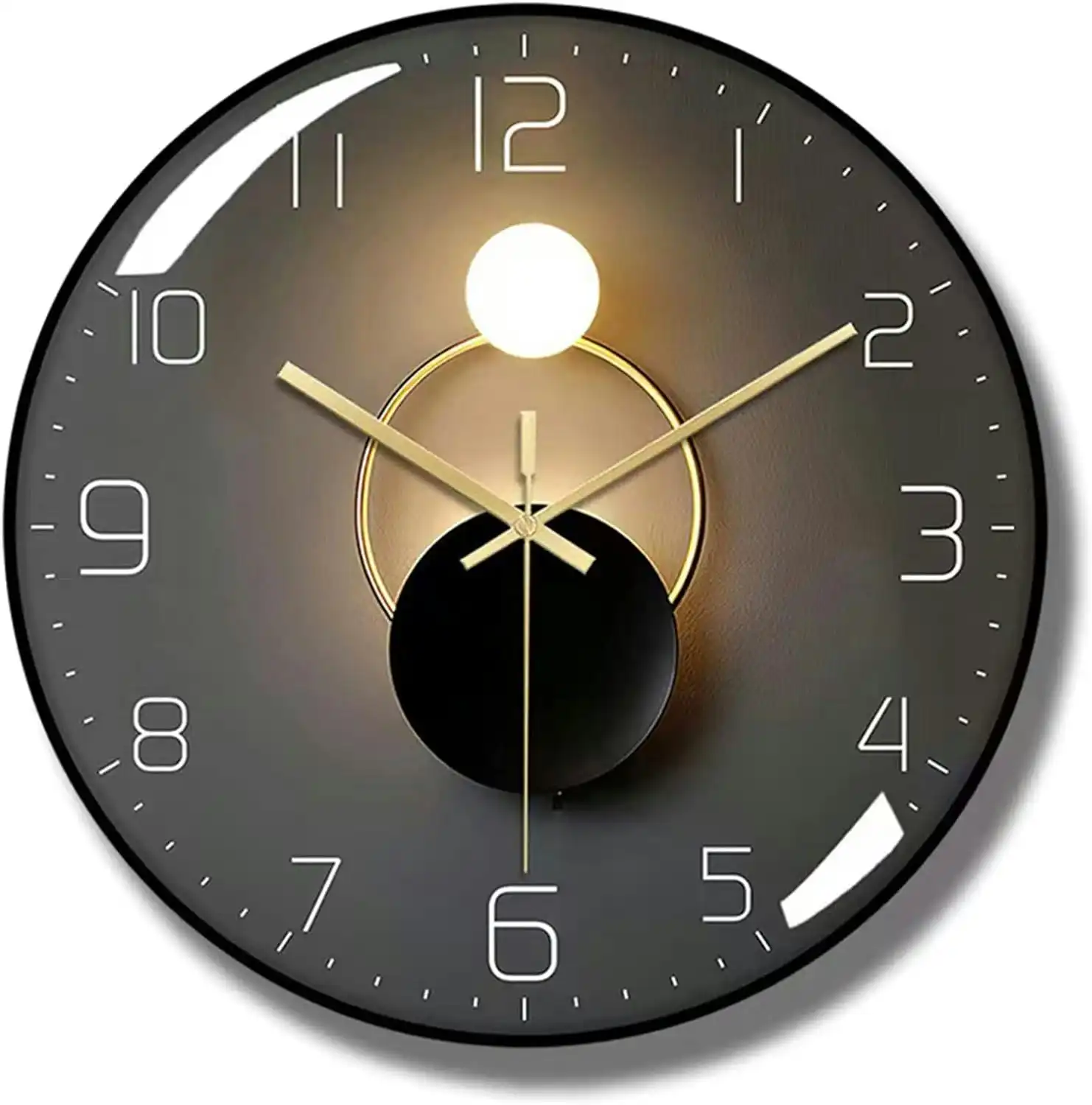 Wall Clock 3D Curved Glass, Silent Non-Ticking Battery Operated Decor