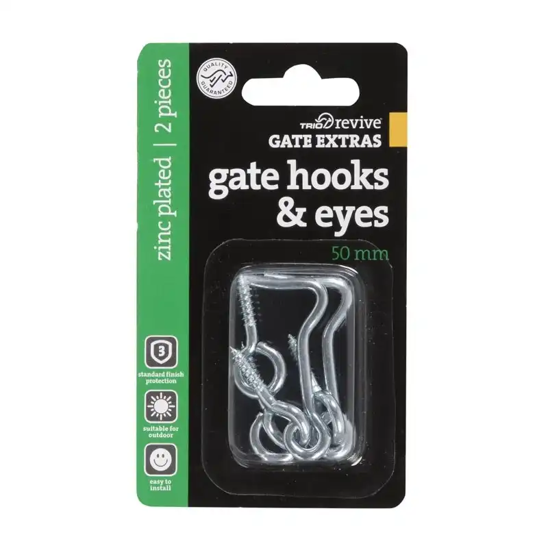 Trio Revive Zinc Plated 50mm Gate Hooks and Eyes