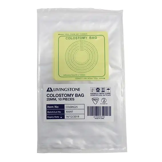 Livingstone Colostomy Bag 240 x 140mm, Stoma Diameter: 25mm, 10/Pack x5