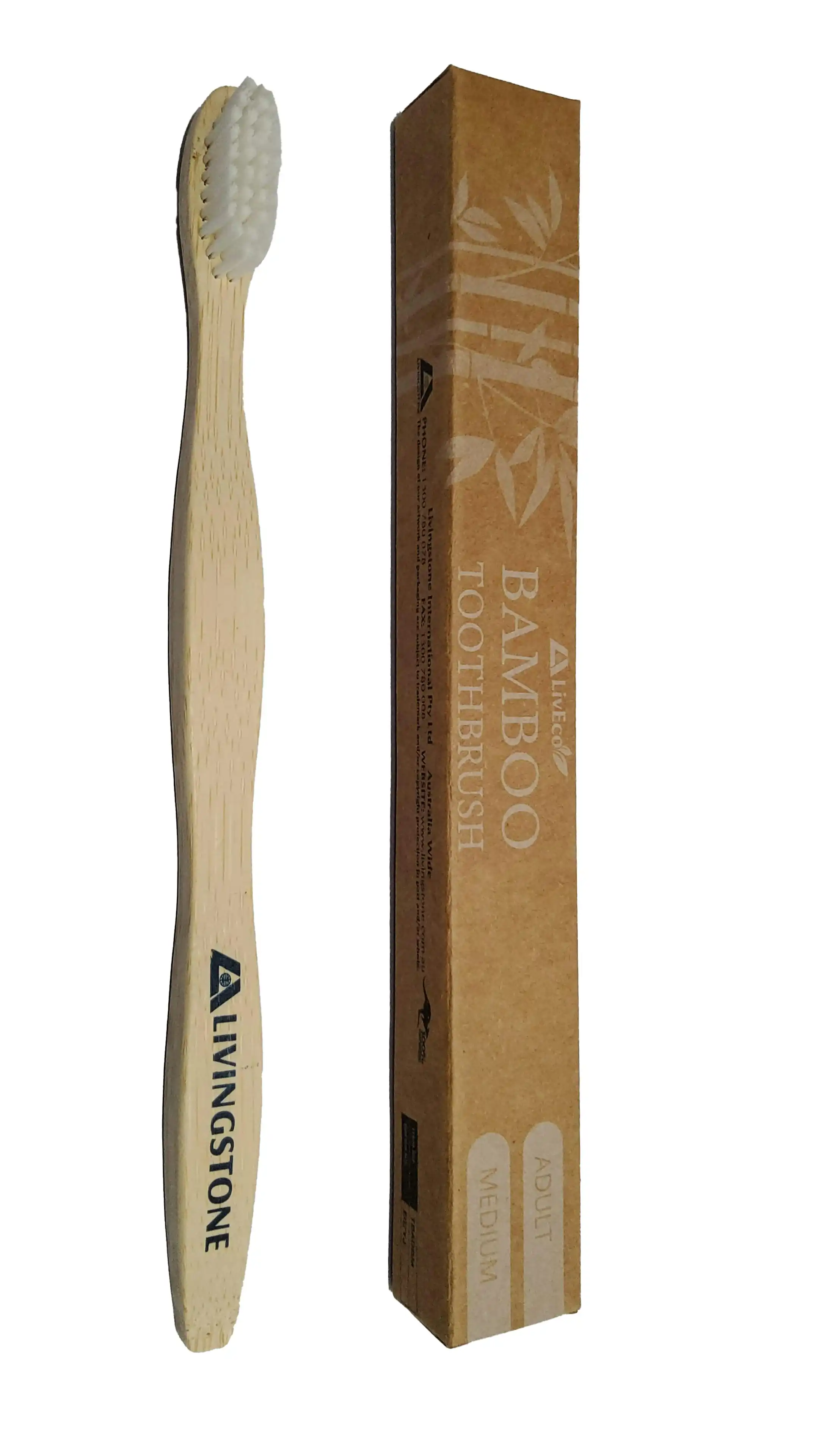 Liv Eco Bamboo Toothbrush, Adult, Medium Bristles, 12 Pieces/Pack
