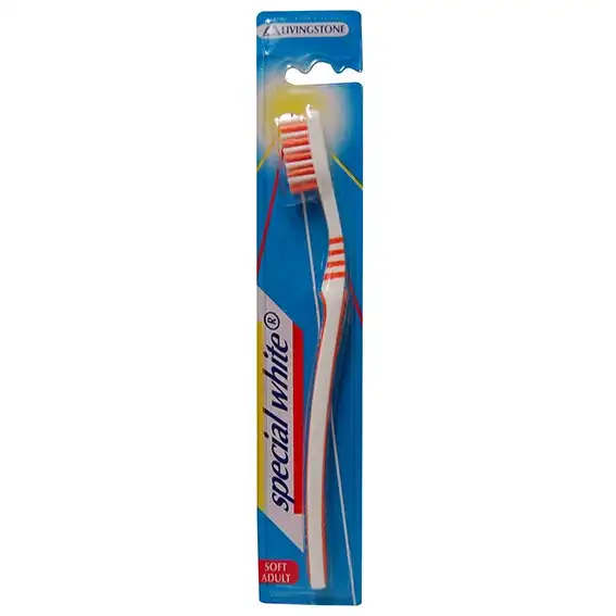Livingstone Special White Toothbrush, Adult, Soft DuPont USA Bristles, Orange Colour, Single Brush only