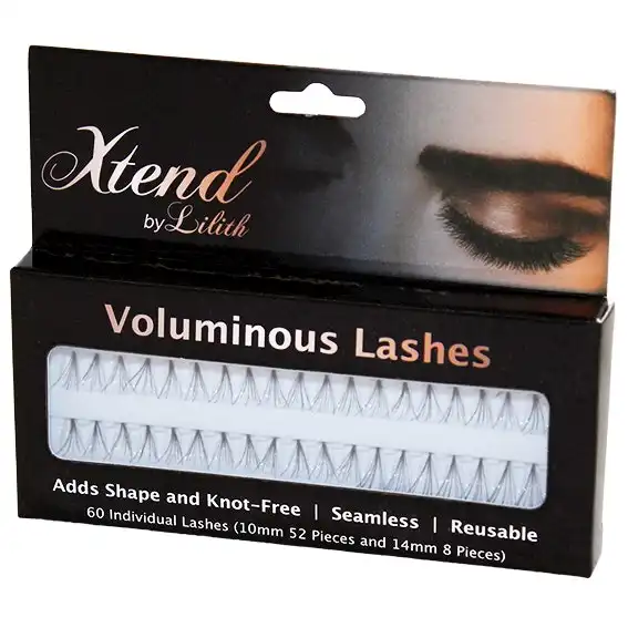 Xtend by Lilith Voluminous Lashes Assorted Eye Lash Ends Contains 60 Individual Lashes (10mm x 52 Pieces, 14mm x 8 Pieces)