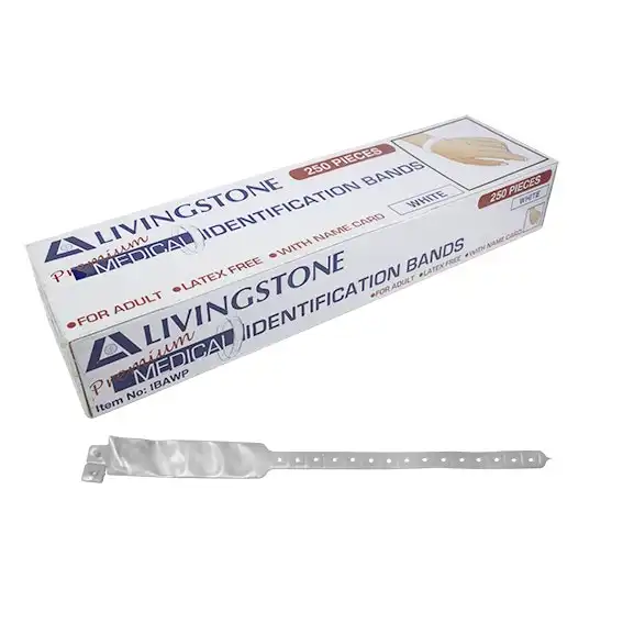 Livingstone Premium Personal Identification ID Bands Adult with Name Card White 250 Box
