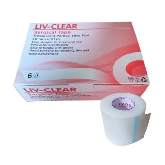 Liv-Clear Surgical Tape Transparent Porous Easy Tear 50mm x 9.1m 6 Box