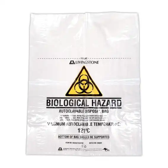 Livingstone Polypropylene Clear Biohazard Waste Bag 36L 50 Microns 55 x 70cm 250 Carton