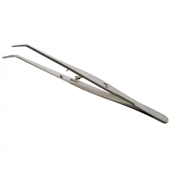 ASA Dental College Locking Tweezer Forceps, 15cm, Angled with Pin and Lock, Serrated, Stainless Steel Each