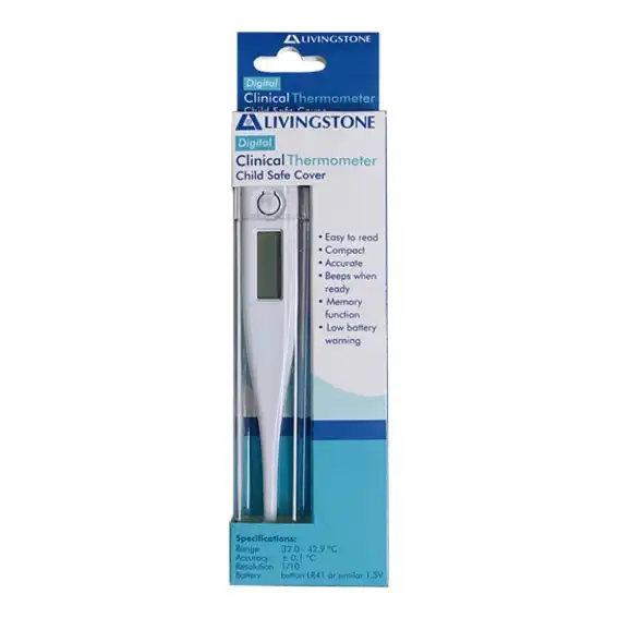 Livingstone Digital Clinical Thermometer with Beeper Memory and Child Safe Cover 32 to 42.9 Degree Celsius TGA 346532