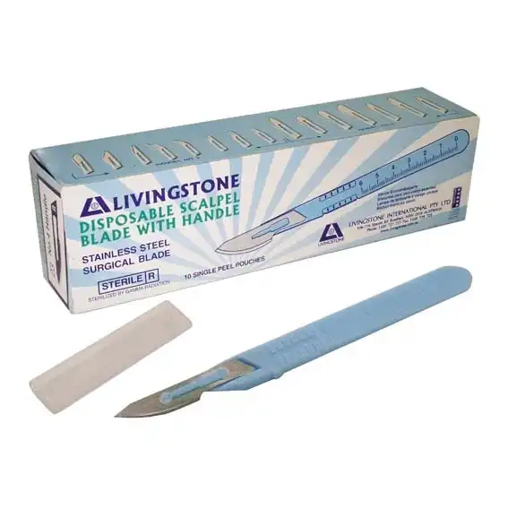 Livingstone Disposable Scalpel Stainless Steel Blade Size 11 Attached to Handle Sterile Loose