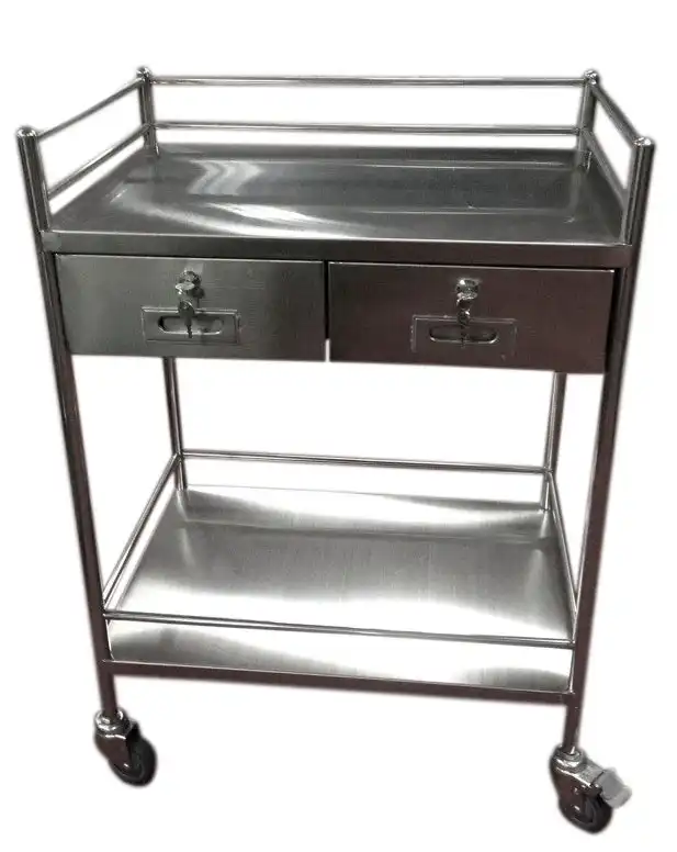 Livingstone Stainless Steel Trolley 650L x 490W x 900Hmm with Two Drawers Side By Side 47L x 29.5W x 11Hcm