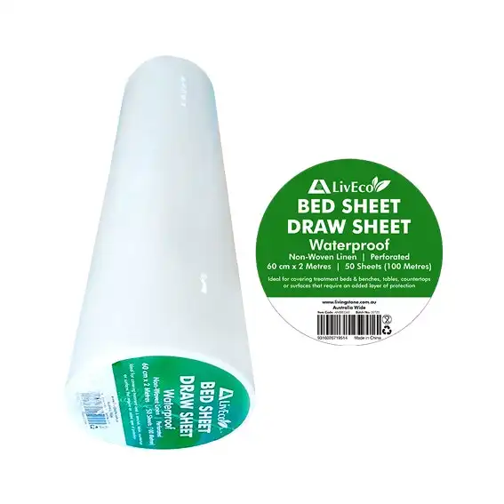 Liv Eco Draw Sheet or Bed Sheet 60cm x 100m Nonwoven Linen Feel 50 Roll