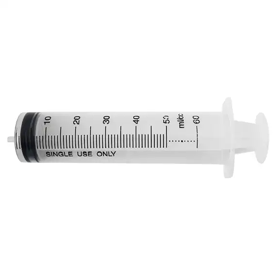 Livingstone Syringe 60ml Luer Slip Tip Eccentric Off Centre Nozzle Latex Free Hypoallergenic, Non-Sterile, for Non Therapeutic Use, Loose x283