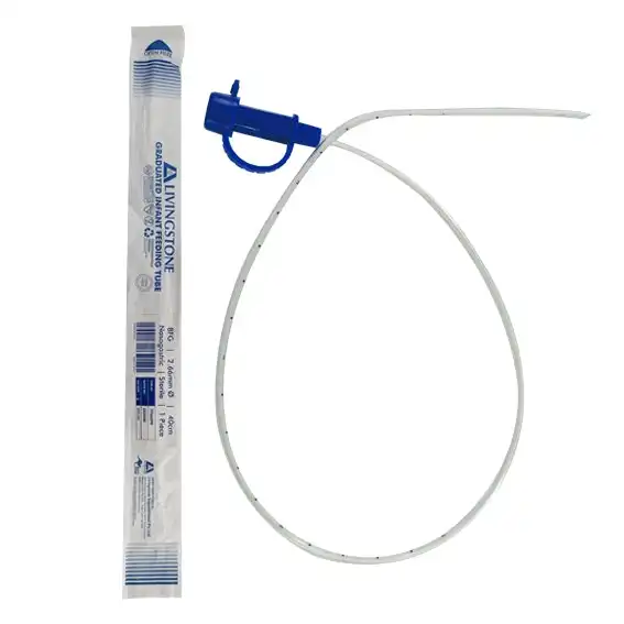 Livingstone Infant Feeding Tube, 8FG, Diameter: 2.66mm, 40cm, Graduated, Sterile, Nasogastric NGT, Each