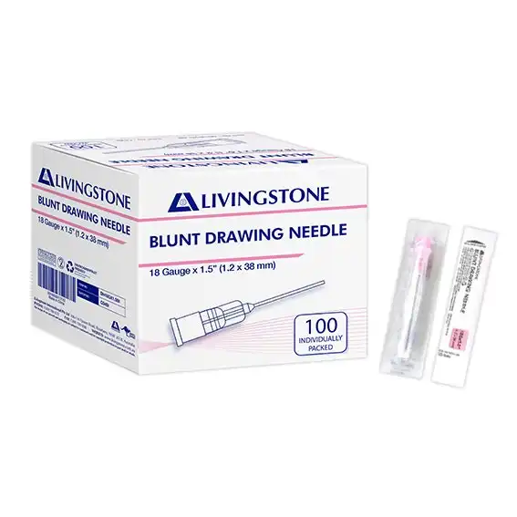 Livingstone Blunt Drawing Needle 18 Gauge x 1.5 Inches 38mm Sterile 100 Box