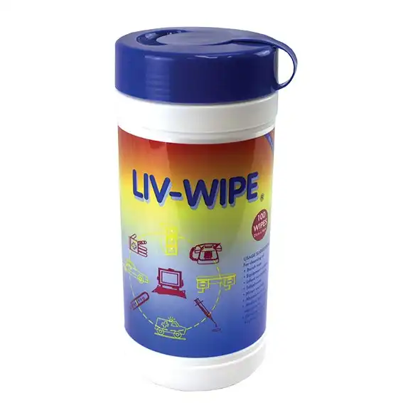 Liv-Wipe Antibacterial 70% Isopropyl Alcohol Sanitiser Wipes 100/Tub
