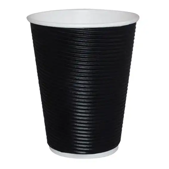 Livingstone Biodegradable Paper Cups Corrugated 237ml or 8oz Black, 25 Pack x20