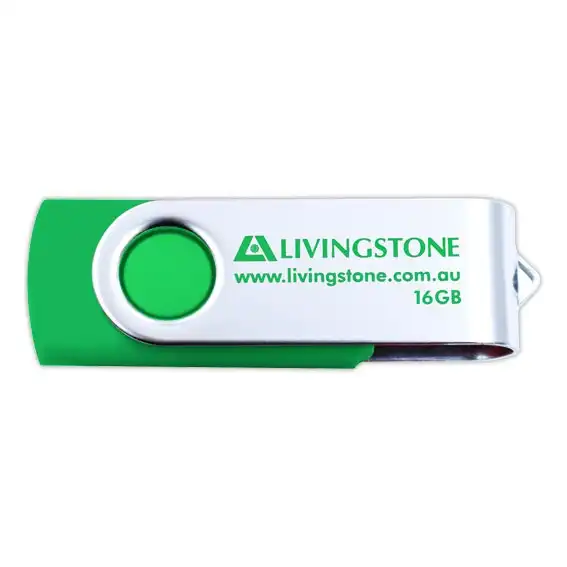 Livingstone USB Flash Drive 16GB 3..0 Green and Silver Rotating Cap