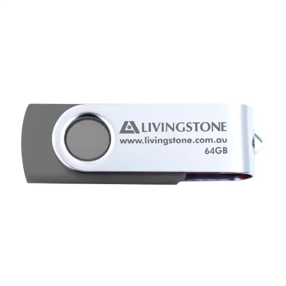 Livingstone USB Flash Drive 64GB 3.0 Gray and Silver Rotating Cap