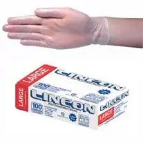 Lincon Vinyl Low Powder Gloves 5.5g Large Clear HACCP Grade 100 Box x10
