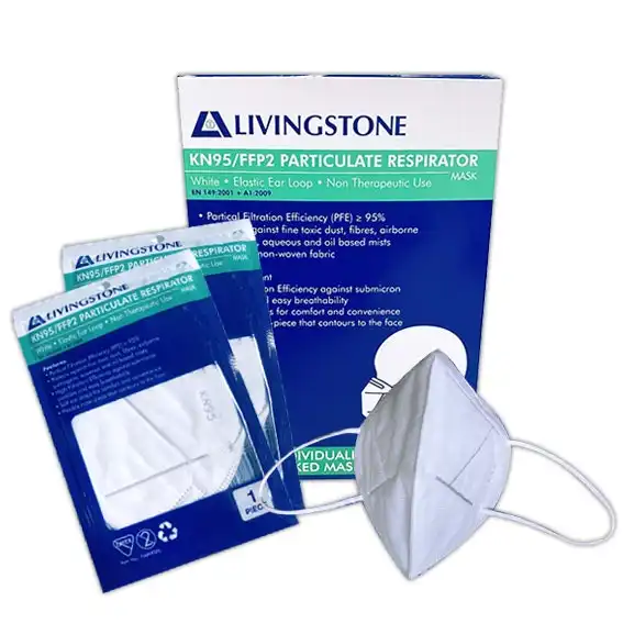Livingstone KN95 FFP2 Face Mask Respirator Ear Loop Vertical Duckbill Level 3 10 Box